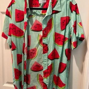Women’s aloha shirt size L with sky blue with watermelon print loose fit